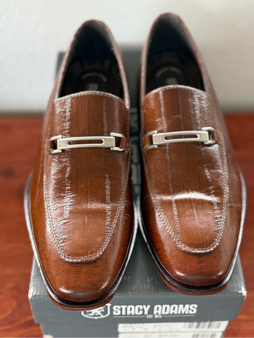 Stacy Adams Cognac Leather Bit Slip-On Loafers